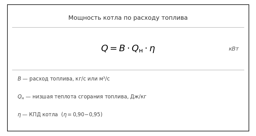 Формула расчета мощности по расходу топлива
